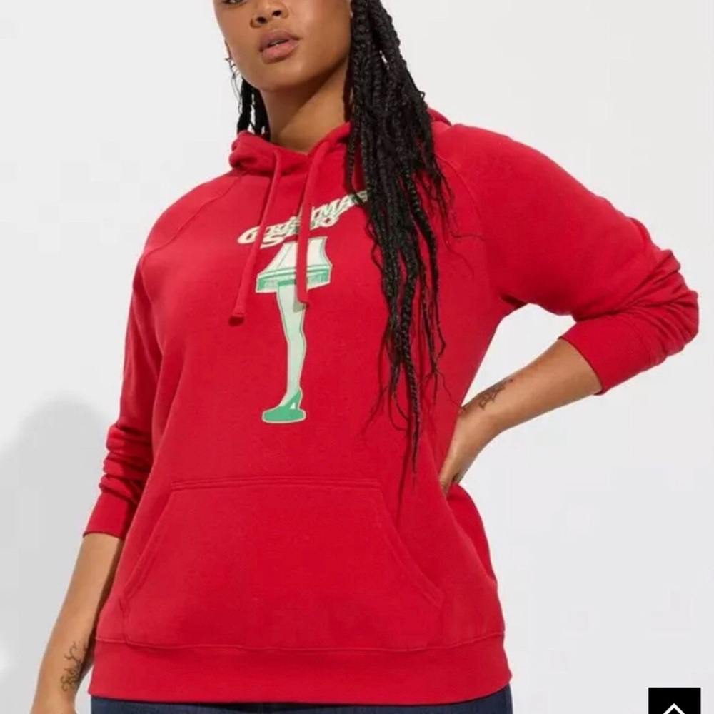 Torrid 00/Medium Christmas Story Red Graphic Hoodie with Leg Lamp Design NWT - Picture 2 of 3